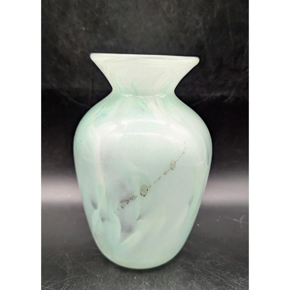 Vintage‎ Mouth Blown Art Glass Green Swirl 6" Pontil Scar Bubble